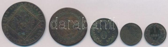5db-os vegyes magyar és osztrák rézkrajcár tétel, közte 1807A 30kr Cu; 1859B 1kr Cu T:2-,3 5pcs of various Hungarian and Austrian copper Kreuzer coins, including 1807A 30 Kreuzer Cu; 1859B 1 Kreuzer Cu C:VF,F