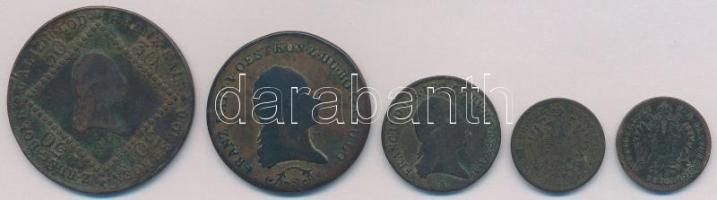 5db-os vegyes magyar és osztrák rézkrajcár tétel, közte 1807A 30kr Cu; 1859B 1kr Cu T:2-,3
5pcs of ...