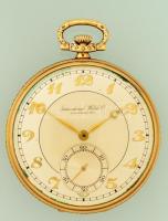 IWC Schaffhausen dupla 14 K arany hátlapos zsebóra nagyon szép állapotban / Vintage IWC Schaffhausen 14C gold pocket watch in nice coindition gr: 71,8 g d: 5 cm