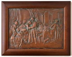 Régi réz dombormű fa keretben 25x19 cm