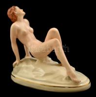 Royal Dux art deco ülő női akt, kézzel festett, jelzett, hibátlan, m:15,5 cm , h:18,5 cm/ Royal Dux ...