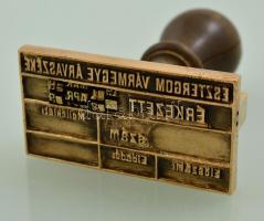 Esztergom Vármegye Árvaszéke dátumos érkeztető bélyegző. Réz, fa nyéllel 11 cm