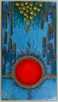 Jelzés nélkül: Vörös virradat, tűzzománc, fém, kis kopásokkal, 27,5×15 cm