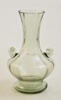 halványszürke üveg váza, csiga díszítéssel, kopásnyomokkal, m: 17 cm