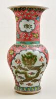 Jelzett kínai sárkányos váza, kézzel festett, jelzett, hibátlan, m: 42 cm
