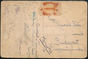 1933 A Ferencváros (Fradi) labdarúgócsapata tagjainak aláírásai Sárosi, Korányi, Kubala, Lyka, Toldi és mások a Turay József által küldött képeslapon  / Autograph signed postcard by the Ferencvaros football team