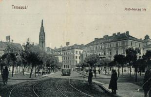 Temesvár, Timisoara; Jenő herceg tér, villamos. W.L. 132. / square, tram (EK)