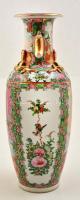 Jelzett kézzel festett kínai váza, kopott aranyozással, m:31 cm