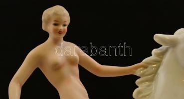 Wallendorf lovagló amazon, kézzel festett, jelzett, kopottas, m:19 cm