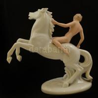 Wallendorf lovagló amazon, kézzel festett, jelzett, kopottas, m:19 cm