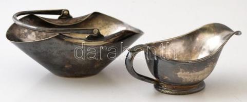 XX. sz. eleje: Jelzett alpakka szószos kiöntő és kosár 14 cm, 17 cm