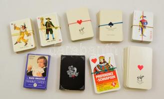 9 csomag játékkártya, nagyrészt Piatnik, közte érdekes darabokkal