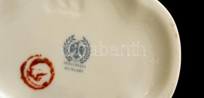 Hollóházi zöld rózsás bonbonier, részben kézzel festett, jelzett, apró kopásokkal, m: 12 cm