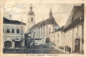 Szepesolaszi, Wallendorf, Spisské Vlachy; utcakép, templom, üzlet / street view, church, shop (Rb)