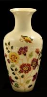 Zsolnay virágmintás porcelán váza, kézzel festett, jelzett, máz alatti hajszálrepedésekkel, m: 16 cm