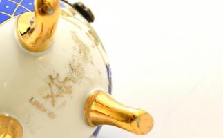 Limoges porcelán tojás fém szerelékkel, matricás, jelzett, kis kopásokkal, m: 9,5 cm