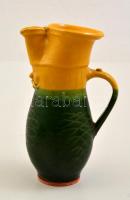Csákvári Miska kancsó, kézzel festett mázas kerámia, jelzett, lepattanással, m: 26 cm