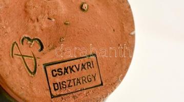 Csákvári Miska kancsó, kézzel festett mázas kerámia, jelzett, lepattanással, m: 26 cm