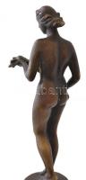 Női akt gabonával, bronz szobor, jelzett (HV), alabástrom talapzaton, m: 28,5 cm