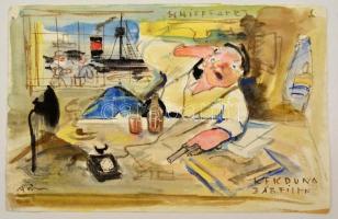 Pán Artúr (1894-?): Kék Duna bábfilm. Akvarell, papír, jelzett, 31×48 cm