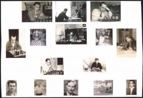Sakkozókról készült fotók, 2 db (Marosi, Széll, Adorján, Tokaji-Nagy, Zsinka, Gelenczei Emil, szikra Rezső, Pápai János, stb.), modern fotók,, 9×12 és 15×22 cm
