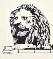 Ruzicskay jelzéssel: Oroszlán. Tus-akvarell, papír, 26×38 cm