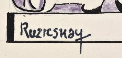 Ruzicskay jelzéssel: Oroszlán. Tus-akvarell, papír, 26×38 cm