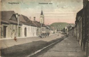 Nagybánya, Baia Mare; Felsőbányai utca, Görögkatolikus templom, ökrös szekér. Kiadja Kovács Gyula / street view, Greek Catholic church, ox cart (Rb)