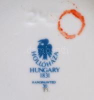 Hollóházi porcelán virágmintás bonbonier, részben kézzel festett, jelzett, hibátlan, m: 11,5 cm