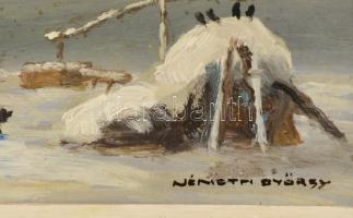 Németh jelzéssel: Téli tanya. Olaj,farost, foltos, keretben, 15×25 cm