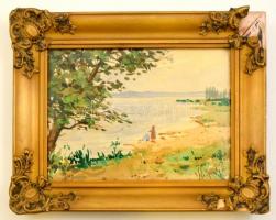 Neogrády jelzéssel: Balaton part. Akvarell, papír, üvegezett sérült keretben, 17×24  cm