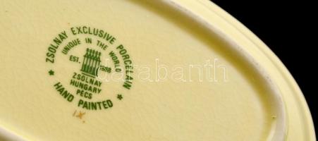 Zsolnay virágmintás porcelán tálka, kézzel festett, jelzett, hibátlan, 11,5×7 cm