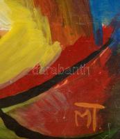 MT jelzéssel: Kompozíció. Akvarell, karton, plexi keretben, 39×49 cm