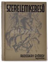 Ruzicskay György: Szerelemkereső. Száznyolc eredeti algráfia. Rajzolta és irta: - -. 1985, Békés Megyei Tanács V.B. Művelődési Osztálya,(Kner Nyomda-ny.) Kiadói kartonált papírkötés, kissé sérült, kopott gerinccel. A művész, Ruzicskay György (1896-1993) által Hegedűs Géza (1912-1999) háromszoros József Attila-díjas író, költő, újságíró, kritikus, egyetemi tanár és felesége részére dedikált példány.