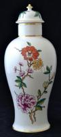 Hollóházi virágmintás porcelán fedeles váza, kézzel festett, jelzett, hibátlan, m: 38 cm