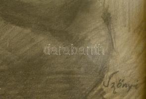 Szőnyi jelzéssel: Olvasó lány. Szén, papír, üvegezett keretben, 28×20 cm