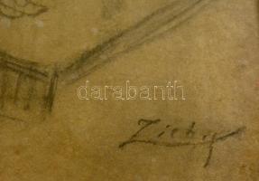 Zichy jelzéssel: Erotikus rajz. Szén, papír, üvegezett keretben, 29×20 cm