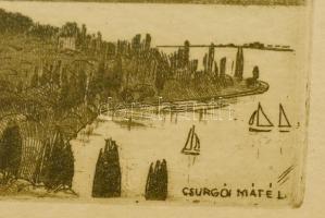 Csurgói Máté Lajos (1931-2001): Tihany, rézkarc, papír, jelzett a karcon, üvegezett keretben, 8×19 c...
