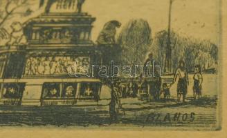 Blahos Rudolf (1917-1986): Halászbástya, rézkarc, papír, jelzett a karcon, üvegezett keretben, 8×19 ...