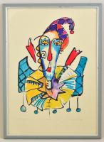 Szalma Edit (1964-): Bohócfej VII. Színes szitanyomat, számozott (6/10), papír, jelzett, üvegezett k...