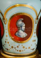 cca 1870 Moderateur olajlámpa Zsolnay porcelán talpazattal Dietmar réz égőfejjel, kézzel festett ren...