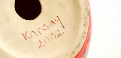 Karsay Judit (1945-): Birdy kerámia, Sérült, mázas festett, m:17 cm