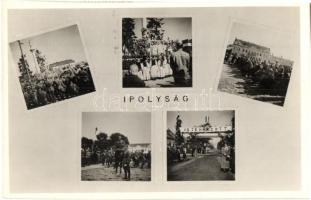 1938 Ipolyság, Sahy; A Felvidék felszabadulásának első örömünnepe, bevonulás / entry of the Hungarian troops, + Az első visszatért magyar város Ipolyság So. Stpl.