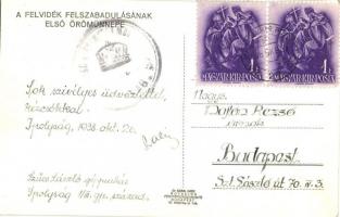 1938 Ipolyság, Sahy; 'A Felvidék felszabadulásának első örömünnepe', bevonulás / entry of ...