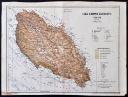 Lika-Krbava vármegye térképe, 1:600000, Pallas nagy lexikona melléklete, 22×29,5 cm
