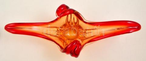 Muranói dekoratív kínáló, jelzés nélkül, aljén karcolásokkal, h:51 cm, m:16,5 cm