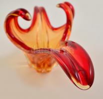 Muranói dekoratív kínáló, jelzés nélkül, aljén karcolásokkal, h:51 cm, m:16,5 cm