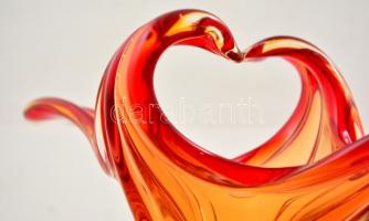 Muranói dekoratív kínáló, jelzés nélkül, aljén karcolásokkal, h:51 cm, m:16,5 cm