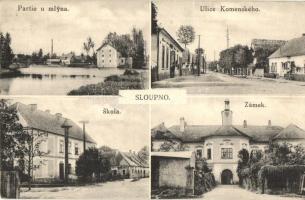 Sloupno, Ulice Komenského, Skola, Zámek, Mlyna / street, school, castle, mill
