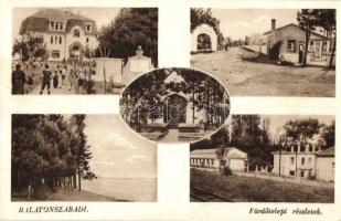 Balatonszabadi, Fürdőtelepi részletek, vendéglő, étterem, vasúti sínek, Balaton part